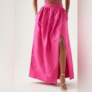 Aje Mirabelle Tulip Maxi Long Skirt Pink Slit